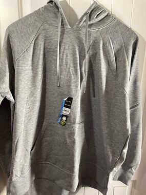 Women Athletic Works Gray Hooded Pullover Sweatshirt with Kangaroo Pocket